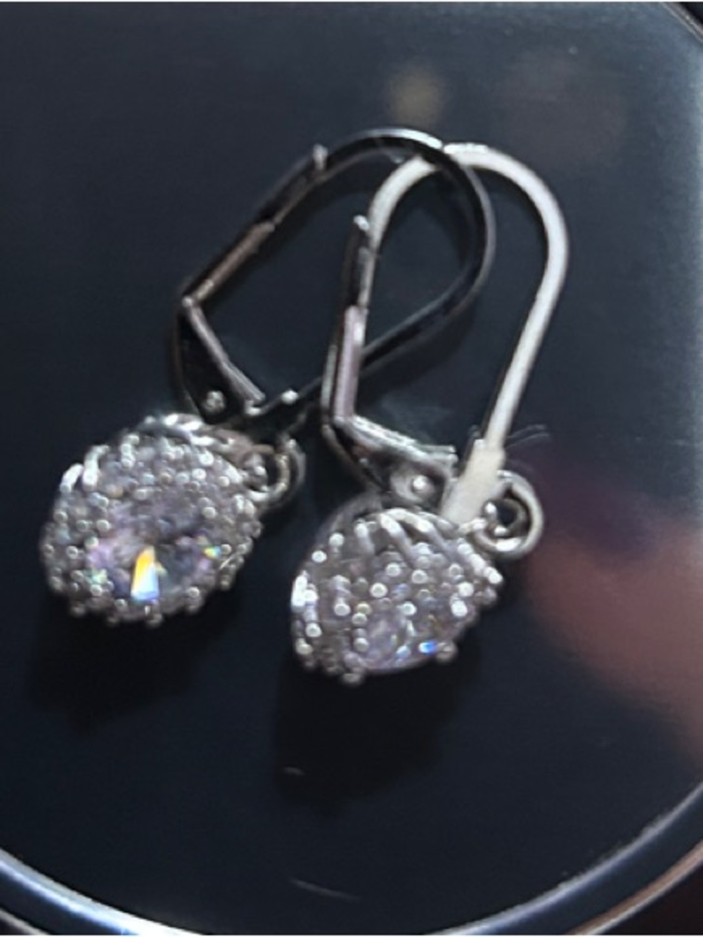 925 Silver Crystal Cluster Drop Earrings in a Gorgeous Halo Setting NEW $58 MSRP - Picture 2 of 5
